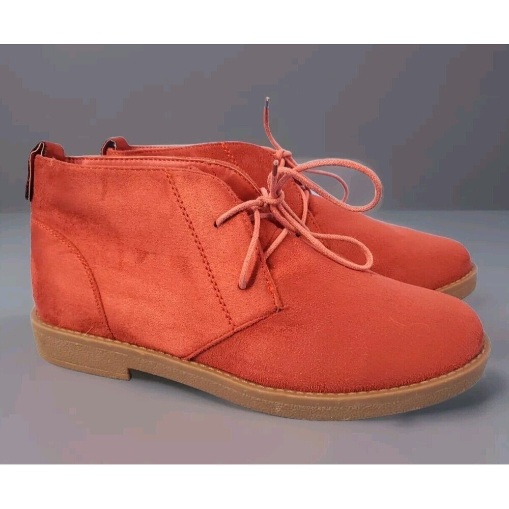 Womens Chukka Boots Sz 9 Red Lace Up Fabric Upper Ashley Stewart Chucks